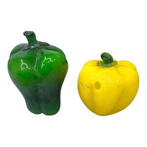 Vintage Glass Decorative Ceramic Green & Yellow Bell Pepper Fruit Vegetable Bowl